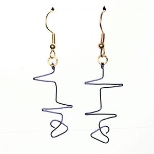 Handmade Blue Heartbeat Asymmetrical Wire Earrings